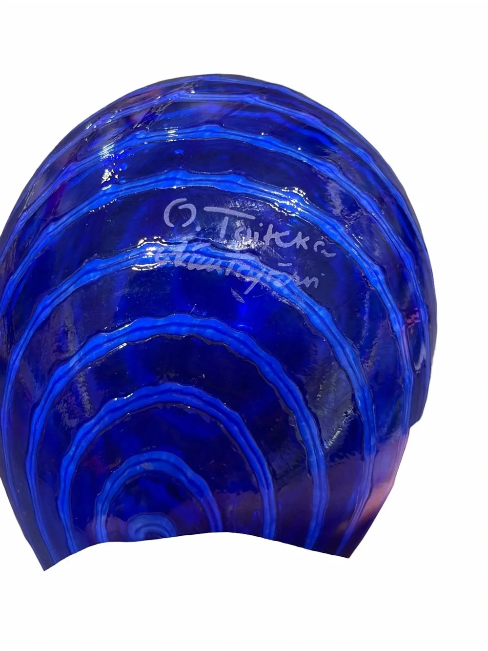 Signed Blue Art Glass Bird Figurine Hand Blown Paperweight Sculpture